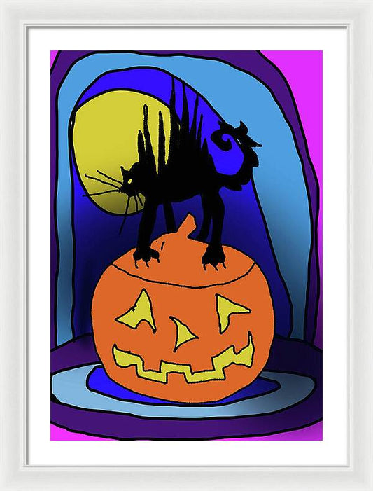 Cat On A Pumpkin - Framed Print