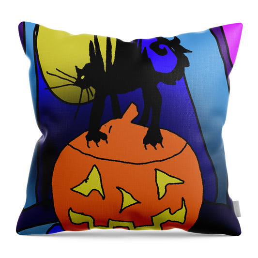 Cat On A Pumpkin - Throw Pillow