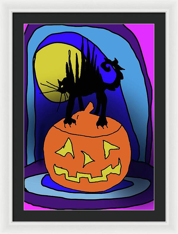 Cat On A Pumpkin - Framed Print