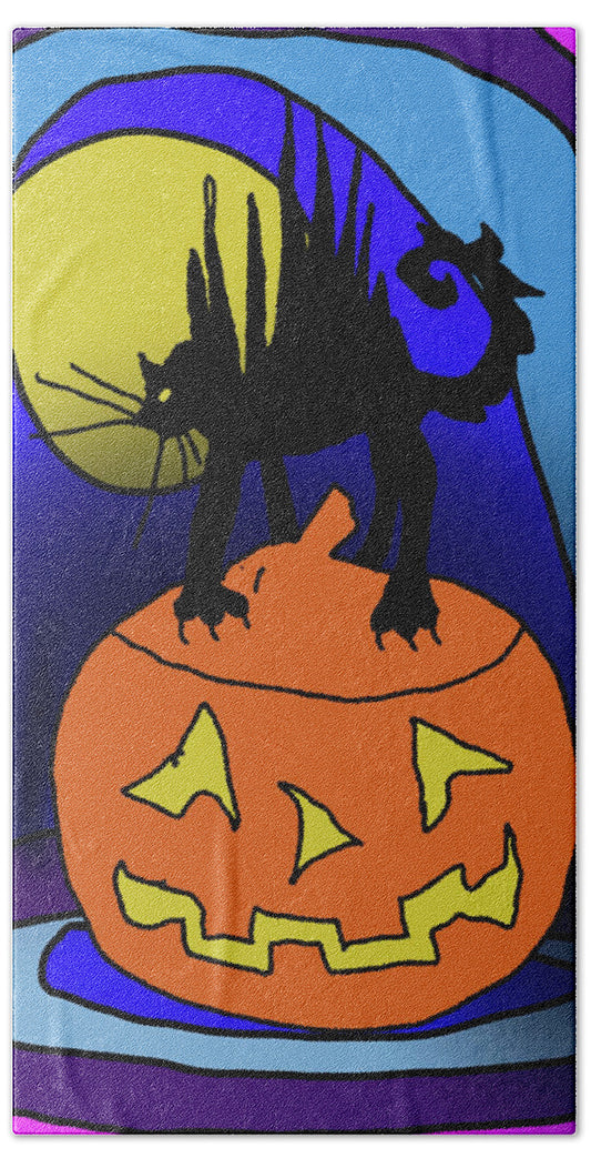 Cat On A Pumpkin - Beach Towel