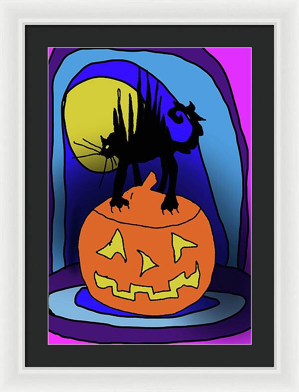 Cat On A Pumpkin - Framed Print