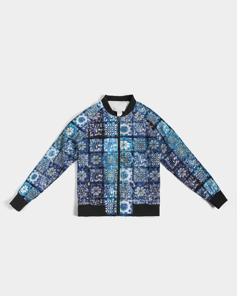 Blue Ice Crystals Motif Women's All-Over Print Bomber Jacket