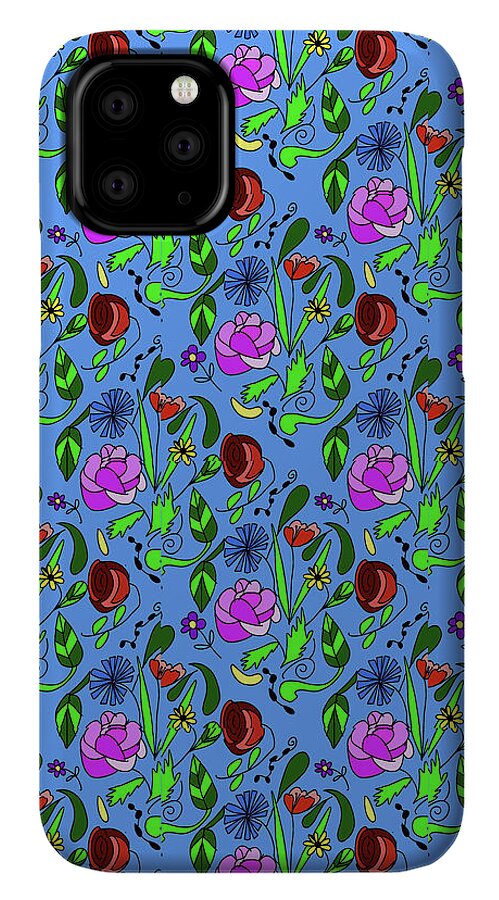 Colorful Floral Pattern on Blue - Phone Case