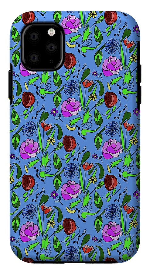 Colorful Floral Pattern on Blue - Phone Case