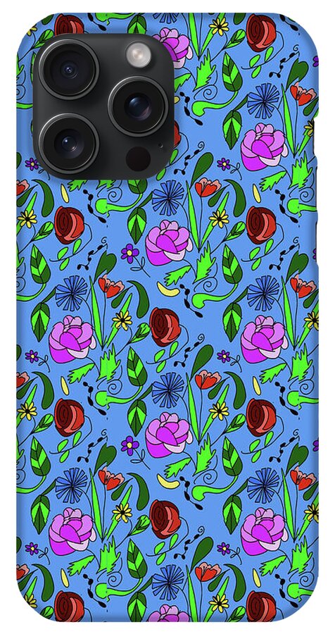 Colorful Floral Pattern on Blue - Phone Case