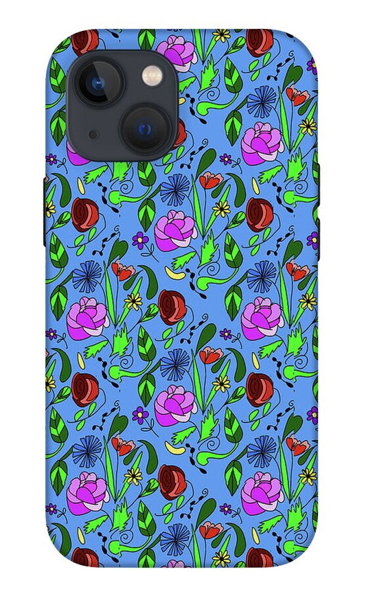 Colorful Floral Pattern on Blue - Phone Case