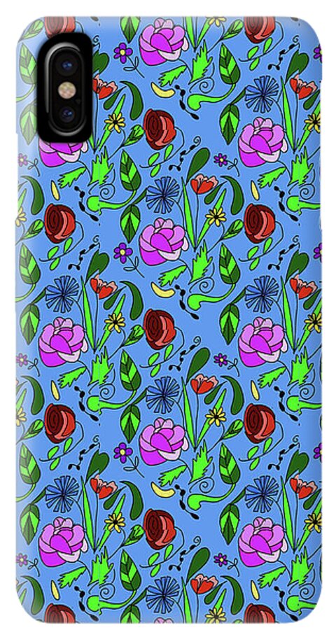 Colorful Floral Pattern on Blue - Phone Case
