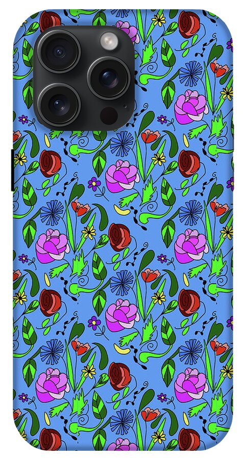 Colorful Floral Pattern on Blue - Phone Case