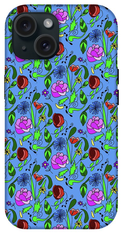 Colorful Floral Pattern on Blue - Phone Case