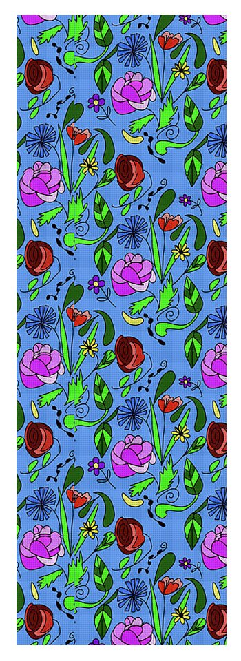 Colorful Floral Pattern on Blue - Yoga Mat