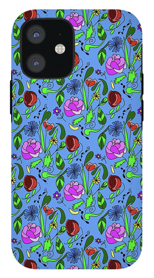 Colorful Floral Pattern on Blue - Phone Case