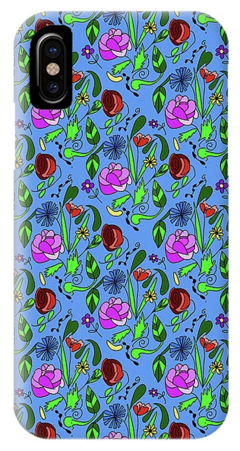 Colorful Floral Pattern on Blue - Phone Case