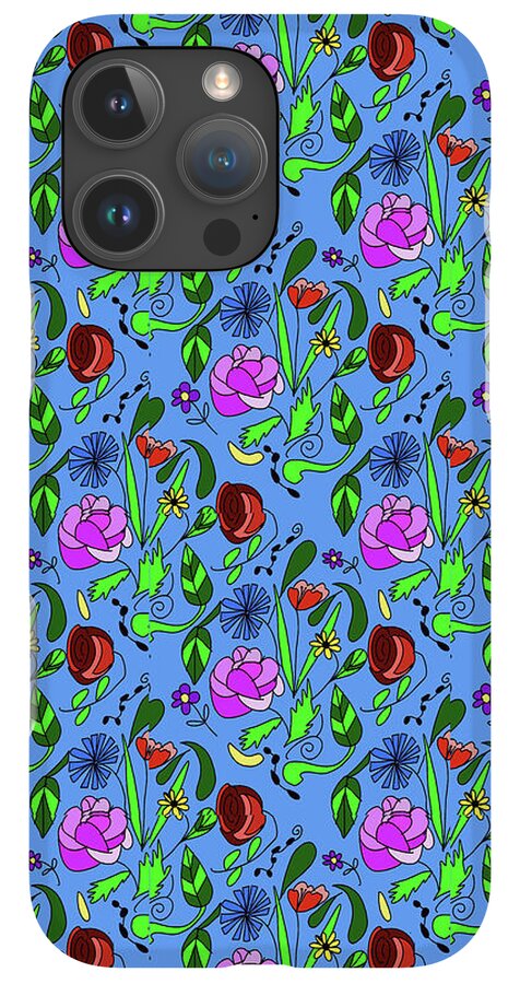 Colorful Floral Pattern on Blue - Phone Case