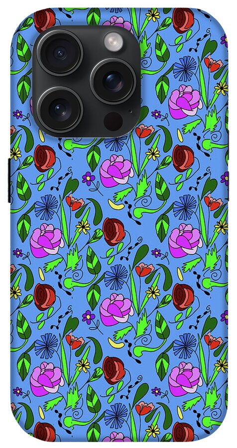 Colorful Floral Pattern on Blue - Phone Case