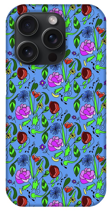 Colorful Floral Pattern on Blue - Phone Case