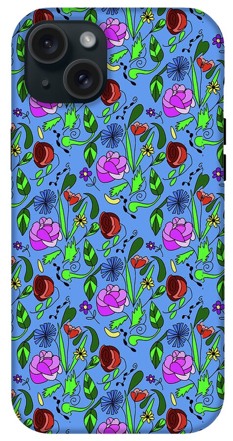 Colorful Floral Pattern on Blue - Phone Case
