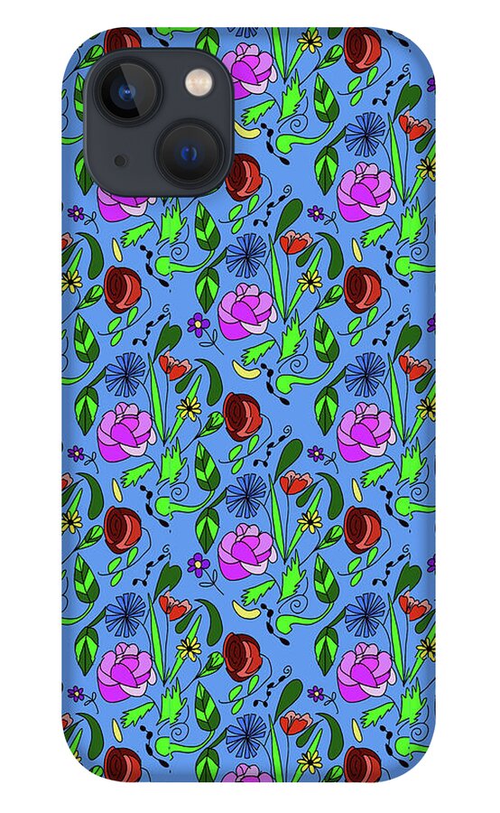 Colorful Floral Pattern on Blue - Phone Case