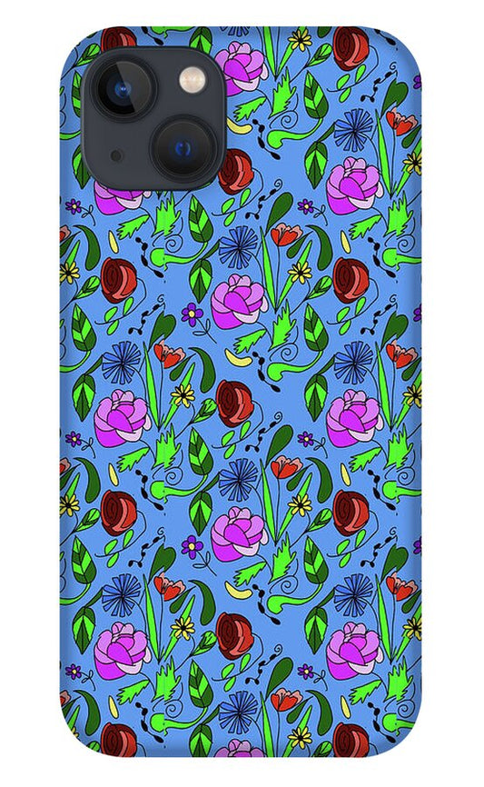 Colorful Floral Pattern on Blue - Phone Case