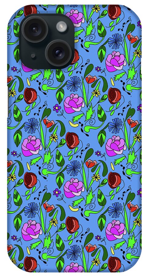Colorful Floral Pattern on Blue - Phone Case