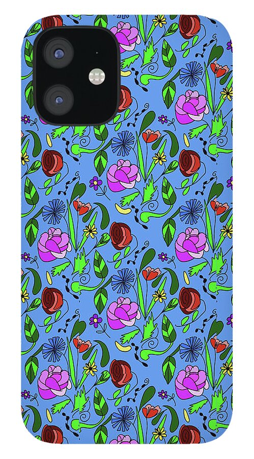 Colorful Floral Pattern on Blue - Phone Case