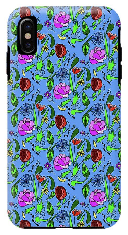 Colorful Floral Pattern on Blue - Phone Case