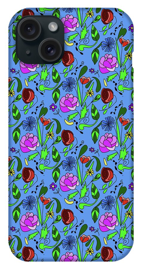 Colorful Floral Pattern on Blue - Phone Case