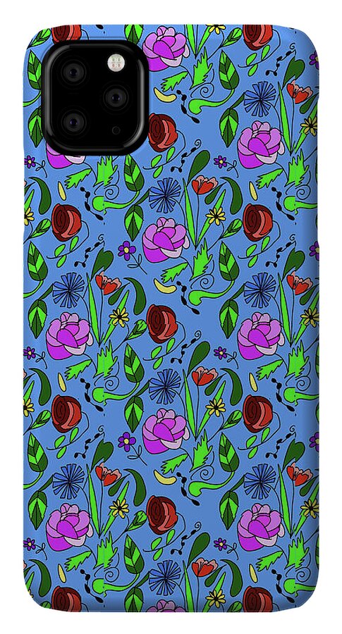 Colorful Floral Pattern on Blue - Phone Case