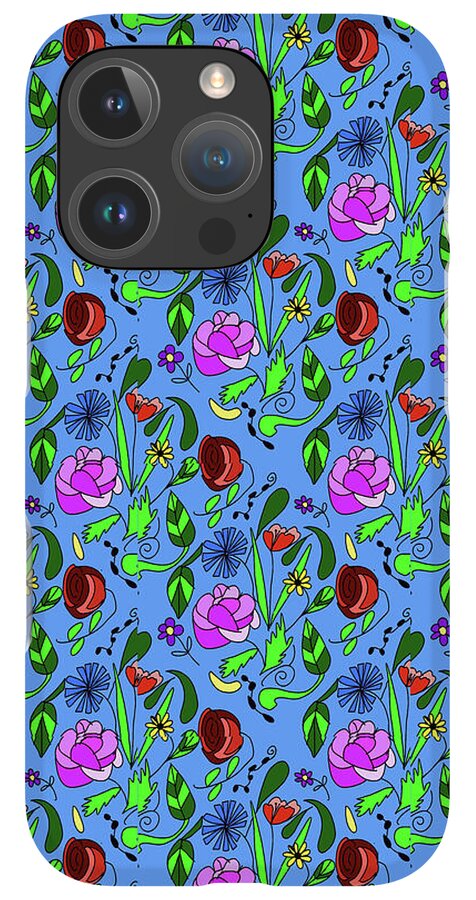 Colorful Floral Pattern on Blue - Phone Case