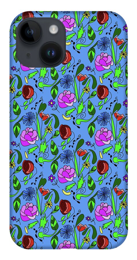 Colorful Floral Pattern on Blue - Phone Case