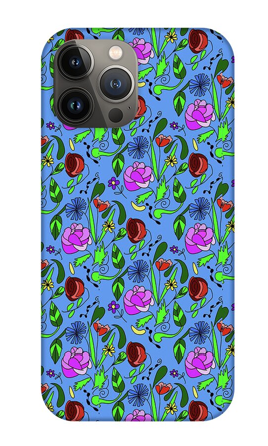 Colorful Floral Pattern on Blue - Phone Case