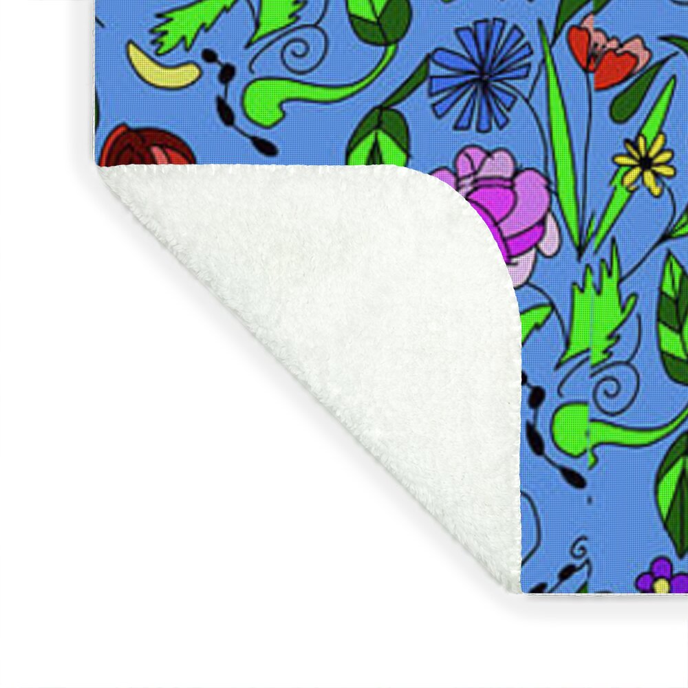 Colorful Floral Pattern on Blue - Blanket