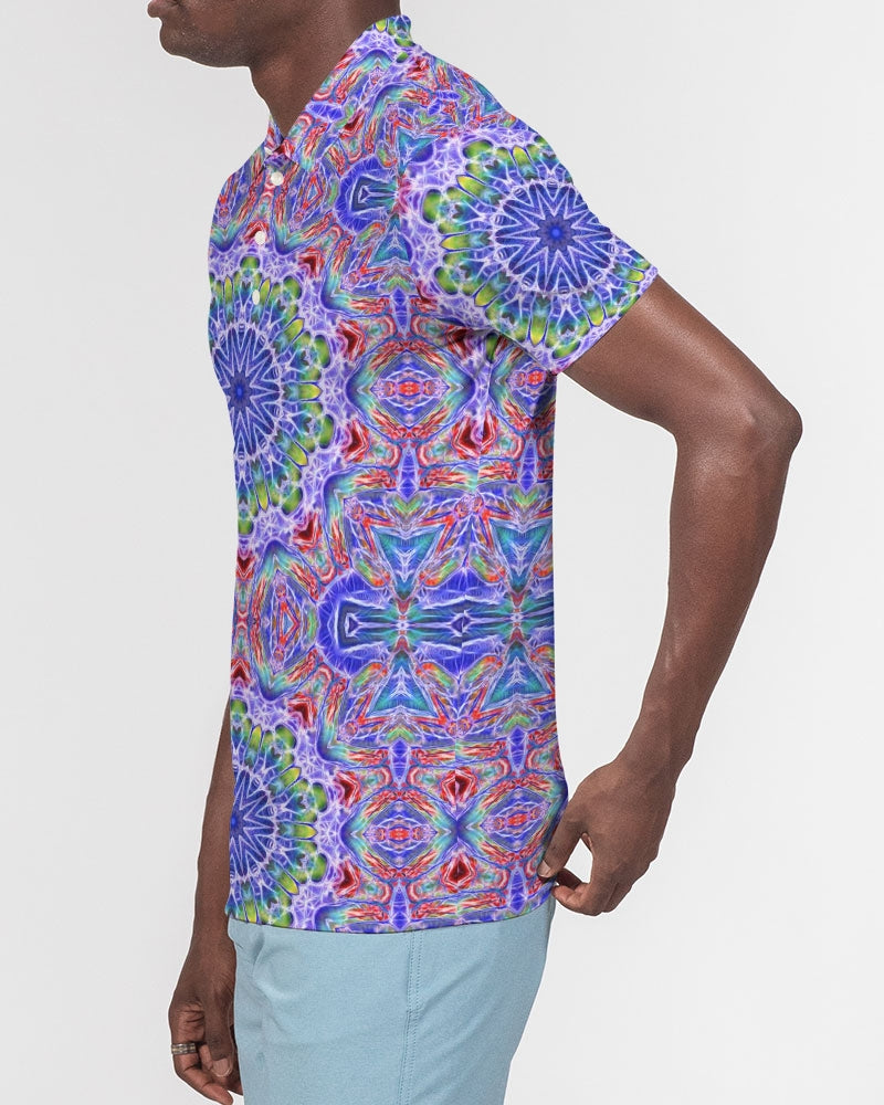 Blue Red Kaleidoscope Men's All-Over Print Slim Fit Short Sleeve Polo