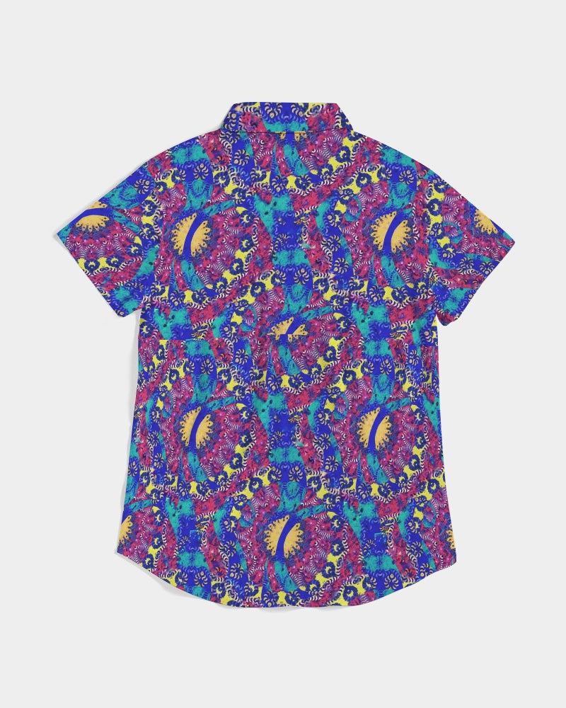Caribbean Grafitti Women's All-Over Print Short Sleeve Button Up
