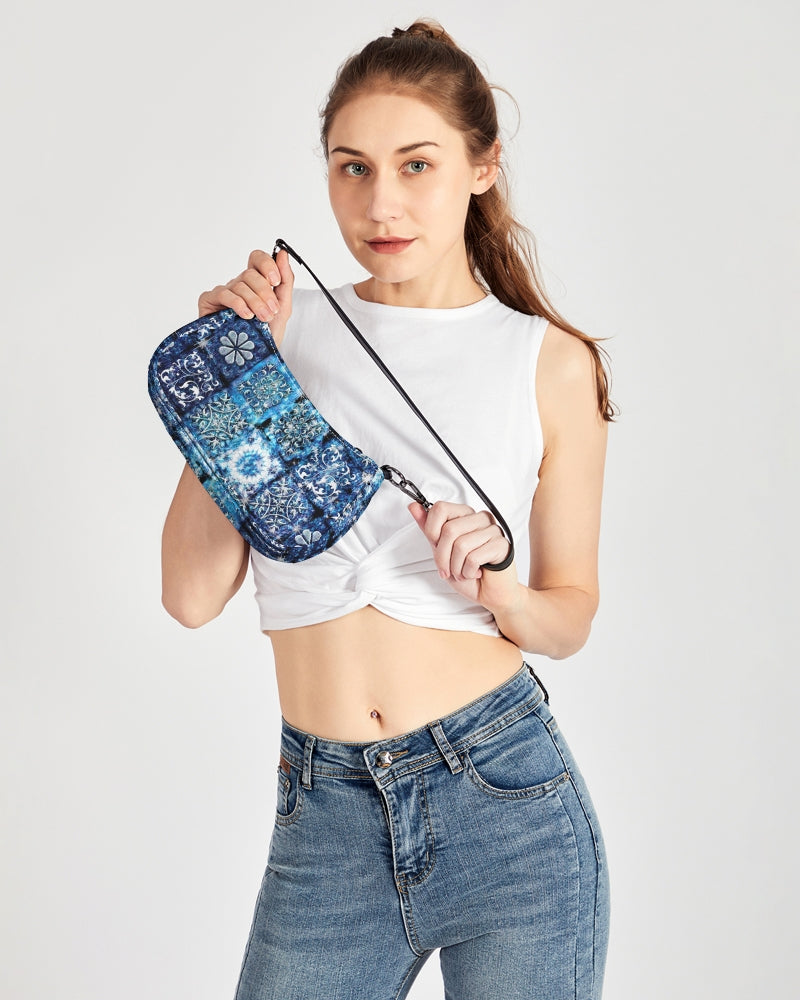 Blue Ice Crystals Motif Petite Canvas Pouch