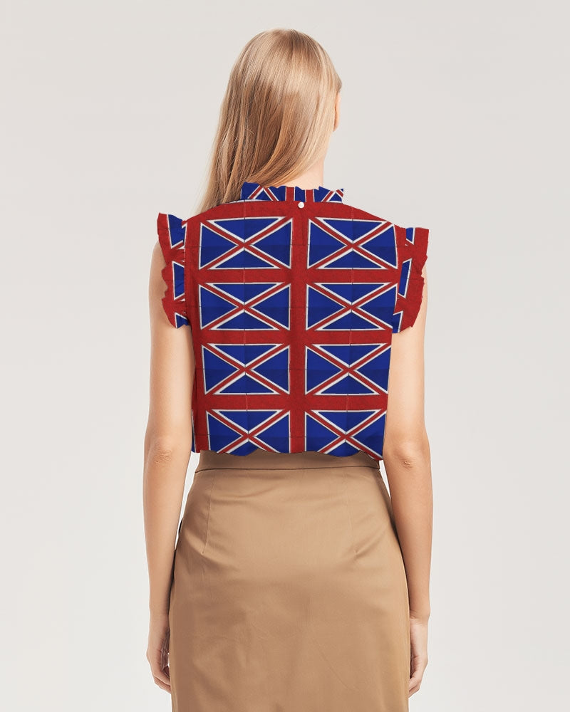 British Flag Pattern Women's All-Over Print Ruffle Sleeve Top