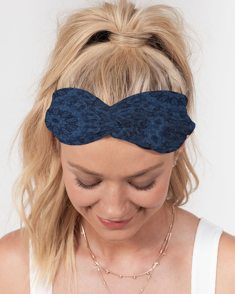 Blue Faux Velvet Kaleidoscope Twist Knot Headband Set