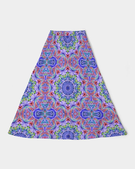 Blue Red Kaleidoscope Women's All-Over Print A-Line Midi Skirt