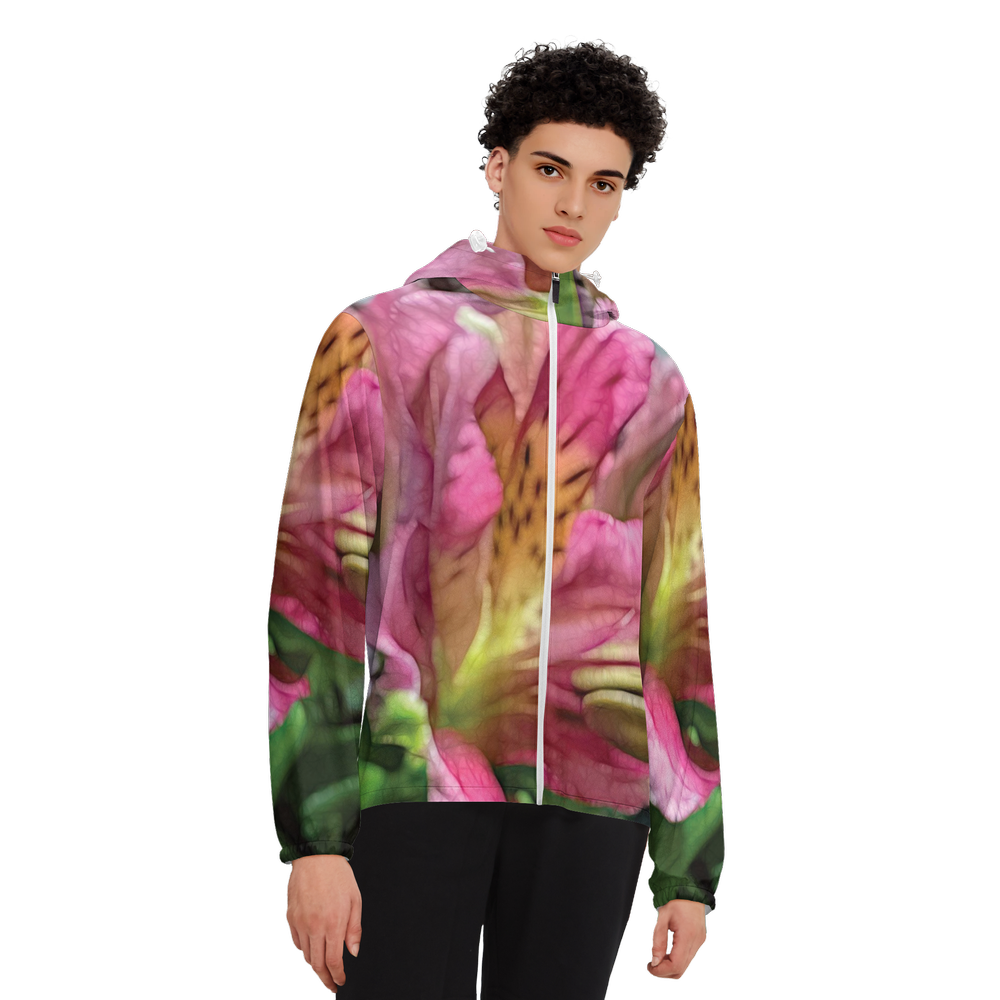 October Flowers 3 Unisex Full-Zip Hooded Windbreaker Jacket - Water Resistant