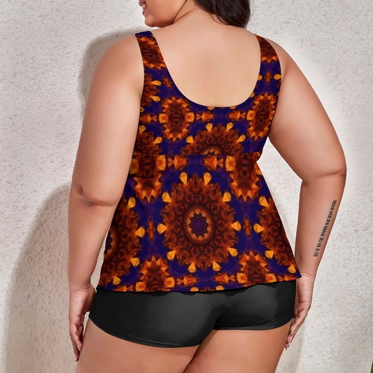 Blue Orange Kaleidoscope Custom Women's Plus Size Two Piece Swimsuit Stylish Swimwear