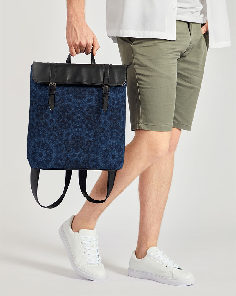 Blue Faux Velvet Kaleidoscope Casual Flap Backpack