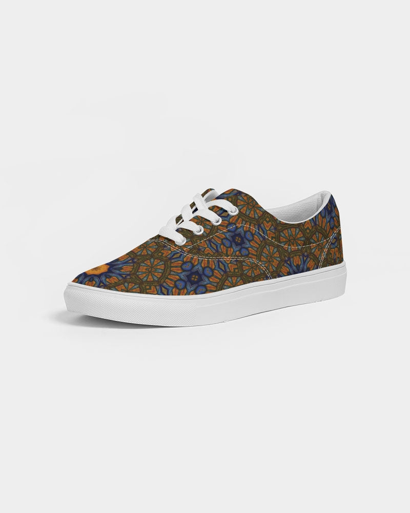 Blue and Yellow Sketch Kaleidoscope Women's Lace Up Canvas Shoe