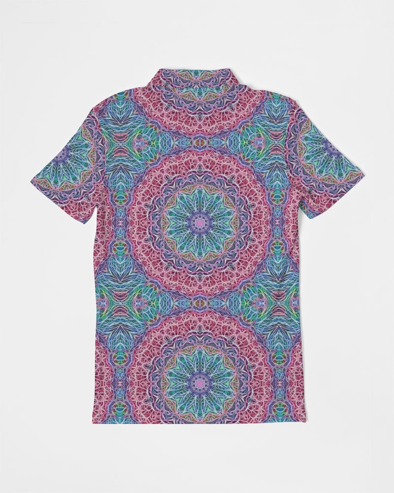 Blue Red Snowflake Kaleidoscope Men's All-Over Print Slim Fit Short Sleeve Polo