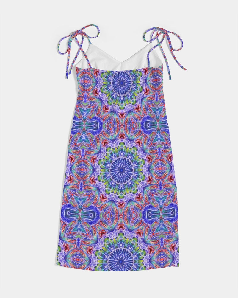 Blue Red Kaleidoscope Women's All-Over Print Tie Strap Split Dress
