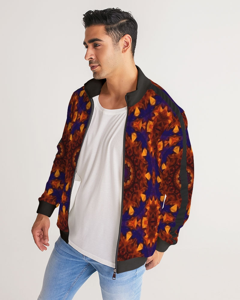 Blue Orange Red Kaleidoscope Men's All-Over Print Stripe Sleeve Track Jacket