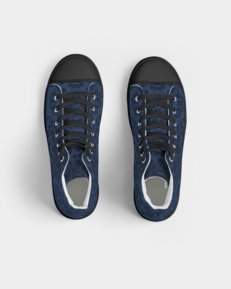 Blue Faux Velvet Kaleidoscope Women's Hightop Canvas Shoe - Black