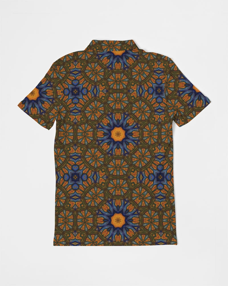 Blue and Yellow Sketch Kaleidoscope Men's All-Over Print Slim Fit Short Sleeve Polo