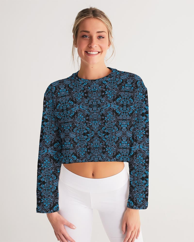 Blue Vines and Lace Women's All-Over Print Cropped Sweatshirt