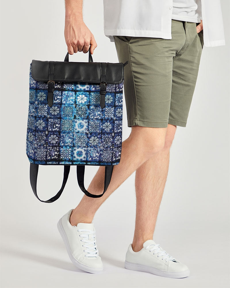 Blue Ice Crystals Motif Casual Flap Backpack