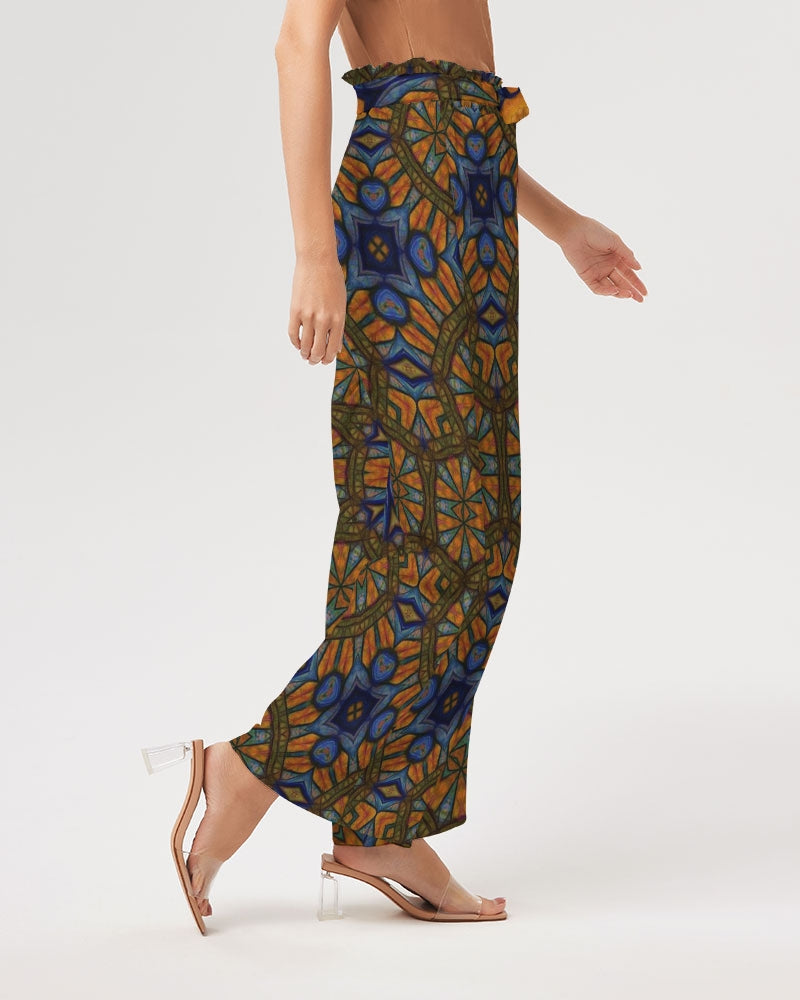 Blue and Yellow Sketch Kaleidoscope Women's All-Over Print High-Rise Wide Leg Pants