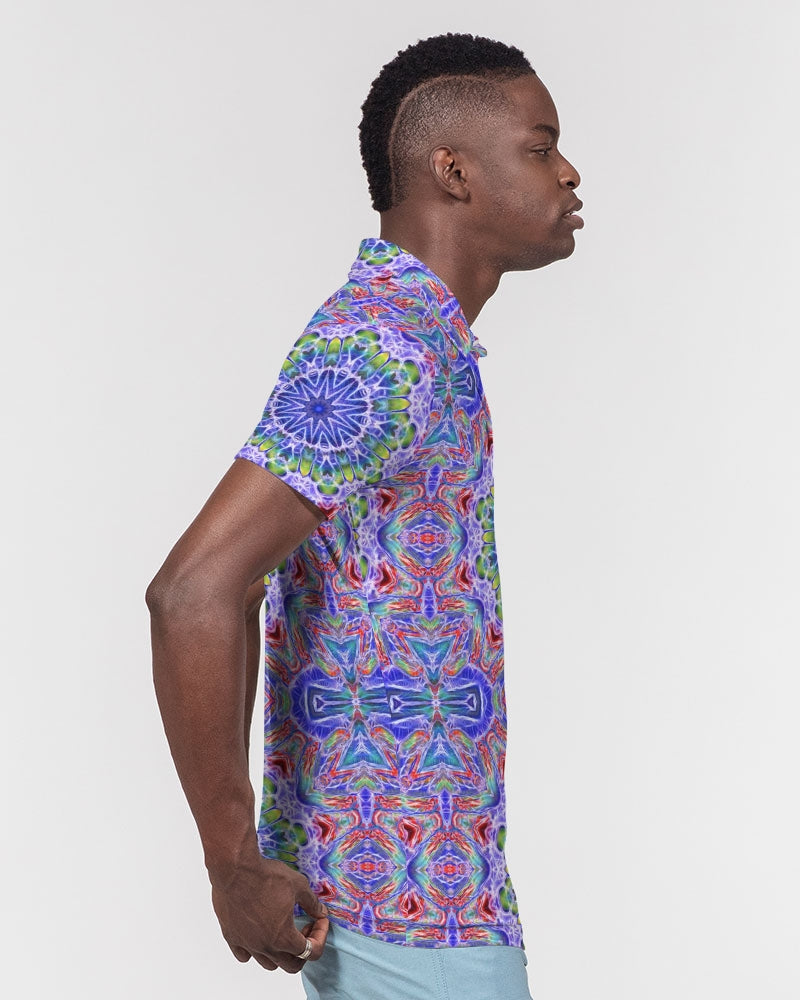 Blue Red Kaleidoscope Men's All-Over Print Slim Fit Short Sleeve Polo